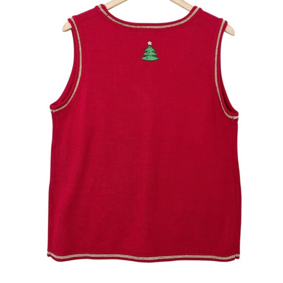 White Stag Red Christmas Applique Embroidered Beaded Sweater Vest (L) - Picture 10 of 16